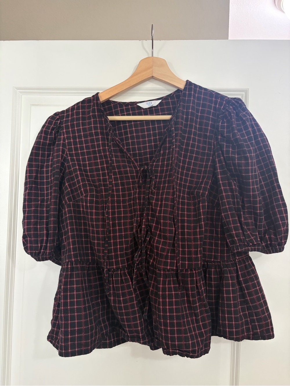 Gingham ruffle blouse